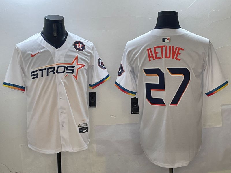 Men Houston Astros #27 Aetuve White Fourth generation Joint Name 2025 Nike MLB Jersey style 0414